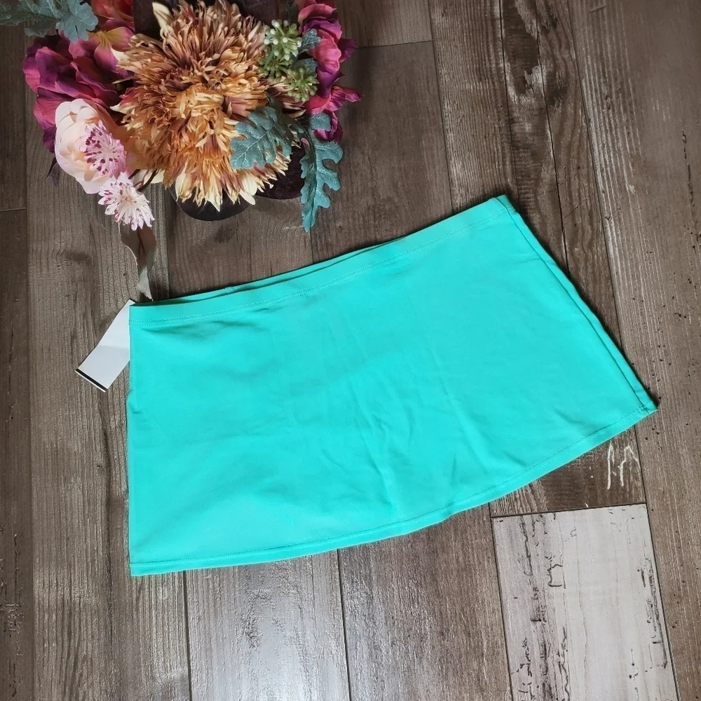 NWT ZEROXPOSUR Girl’s Turquoise Ruched Swim Skirt Coverup M 10 / 12